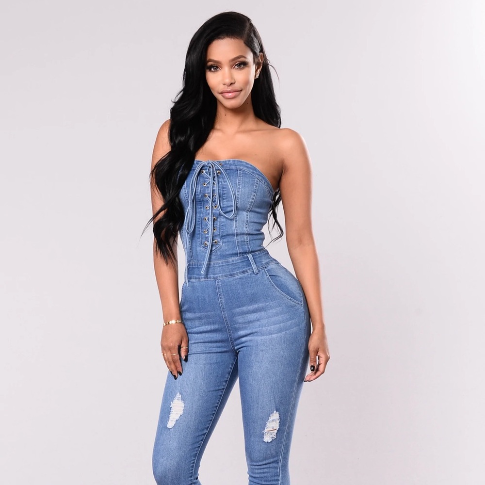 Fashion Nova gently worn denim jumpsuit